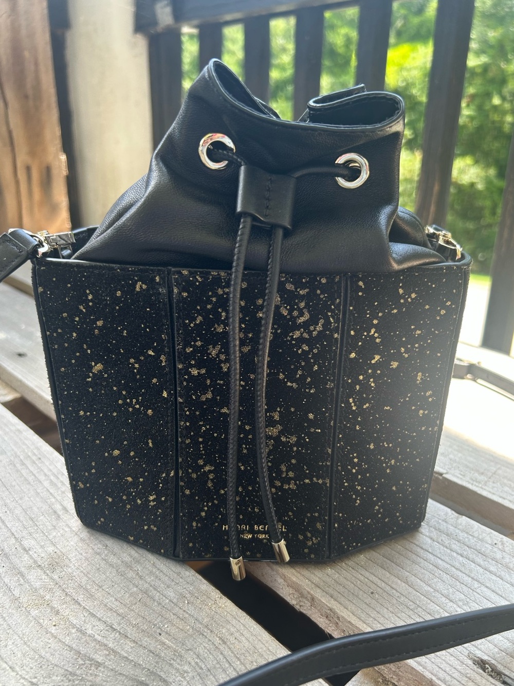 Henri Bendel Black Splatter Paint Bucket Bag